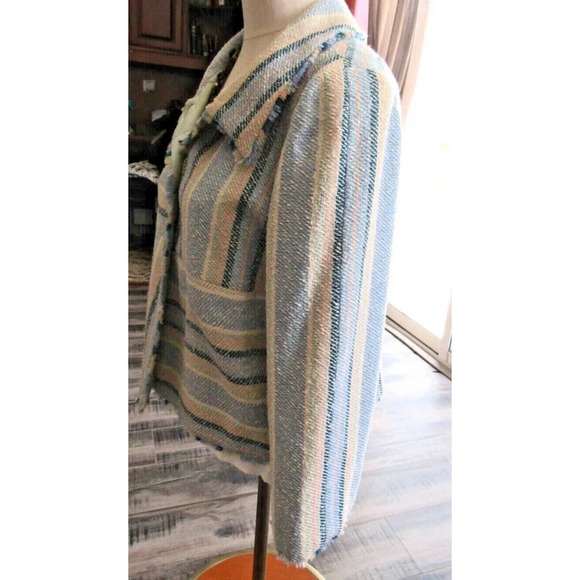 Chanel Blue & Beige Striped Wool Blend Jacket Coat Size 42, Medium - Picture 5 of 12